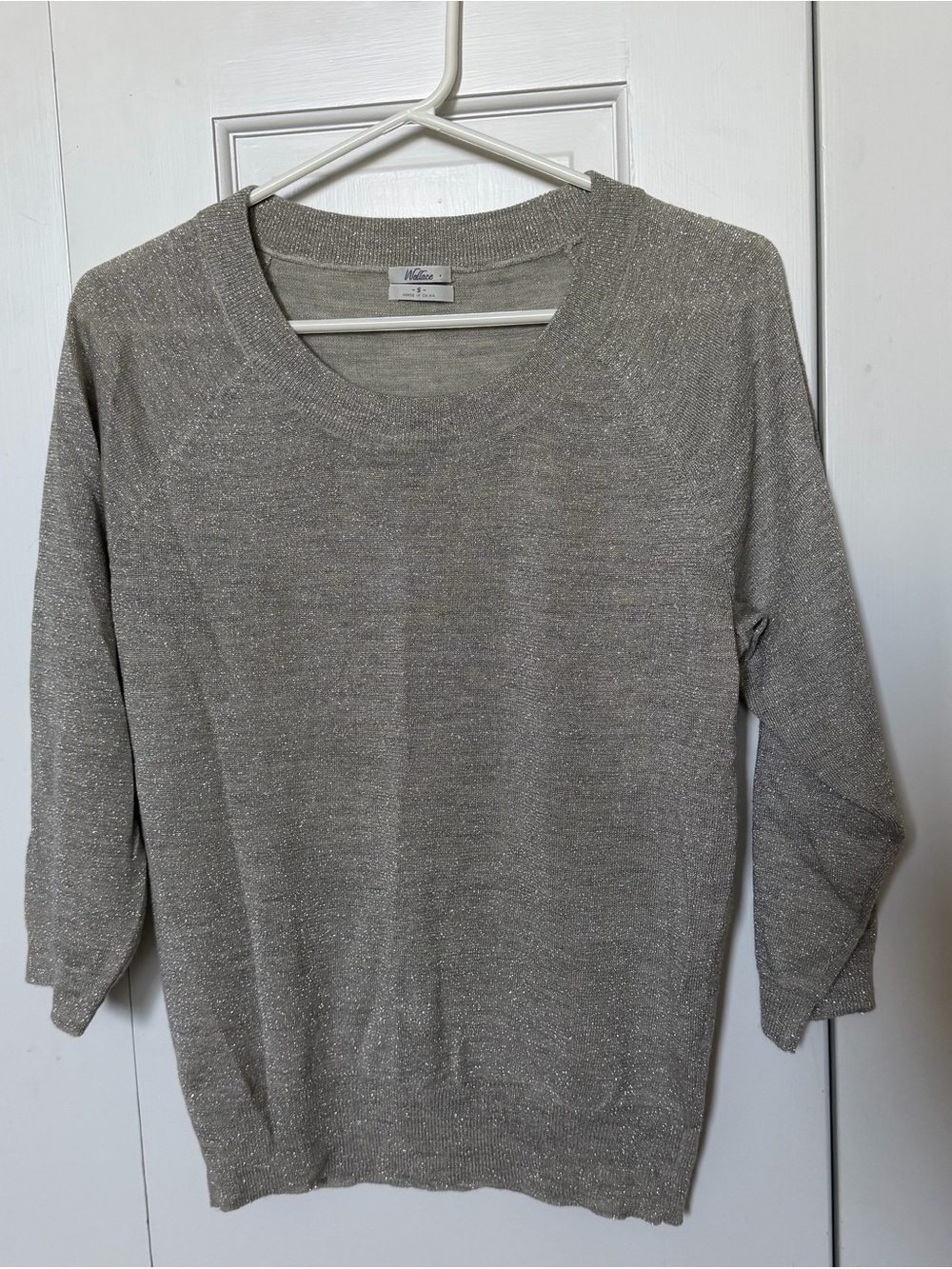 Madewell Wallace Gray Metallic Sweater 3/4 Sleeve Crewneck Size S
